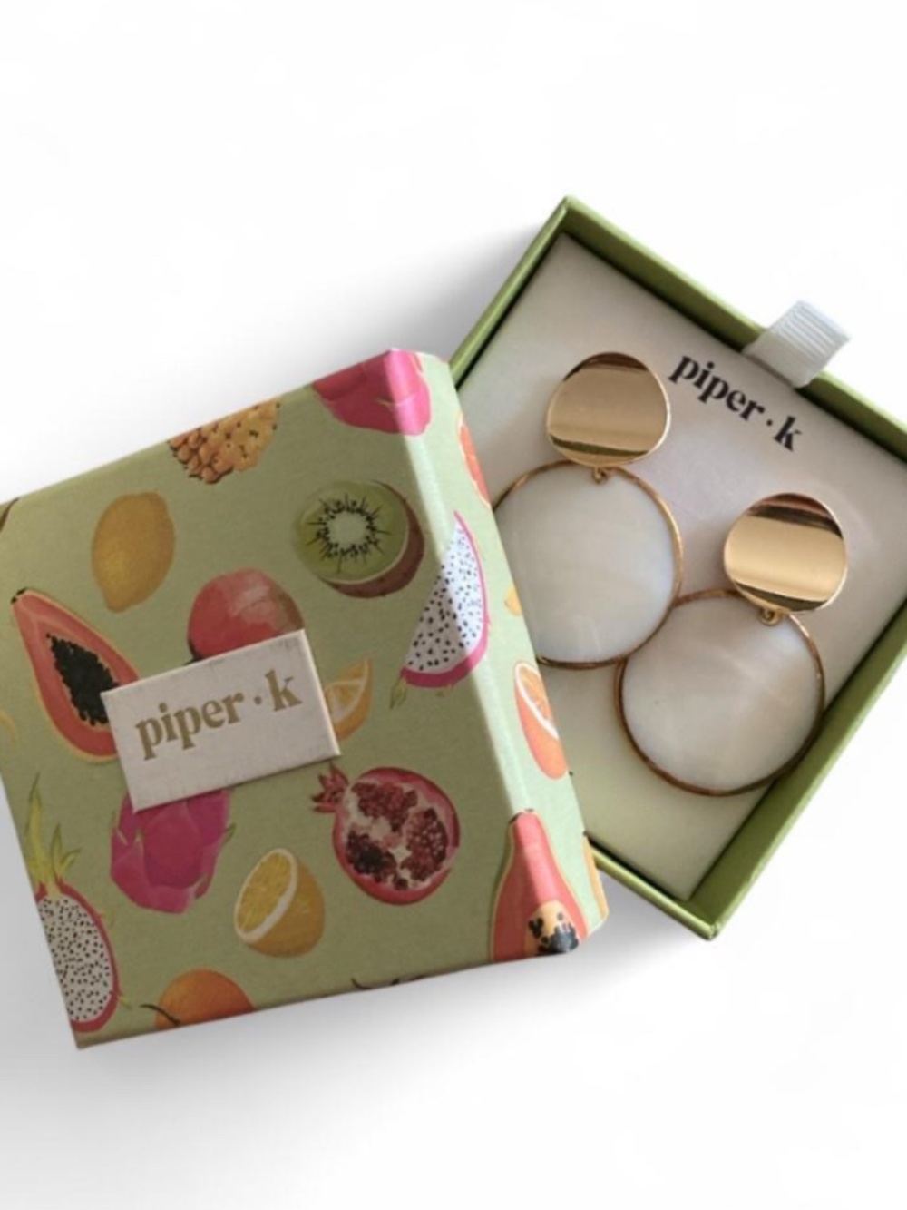 Piper K. gold-toned drop earrings with white shell